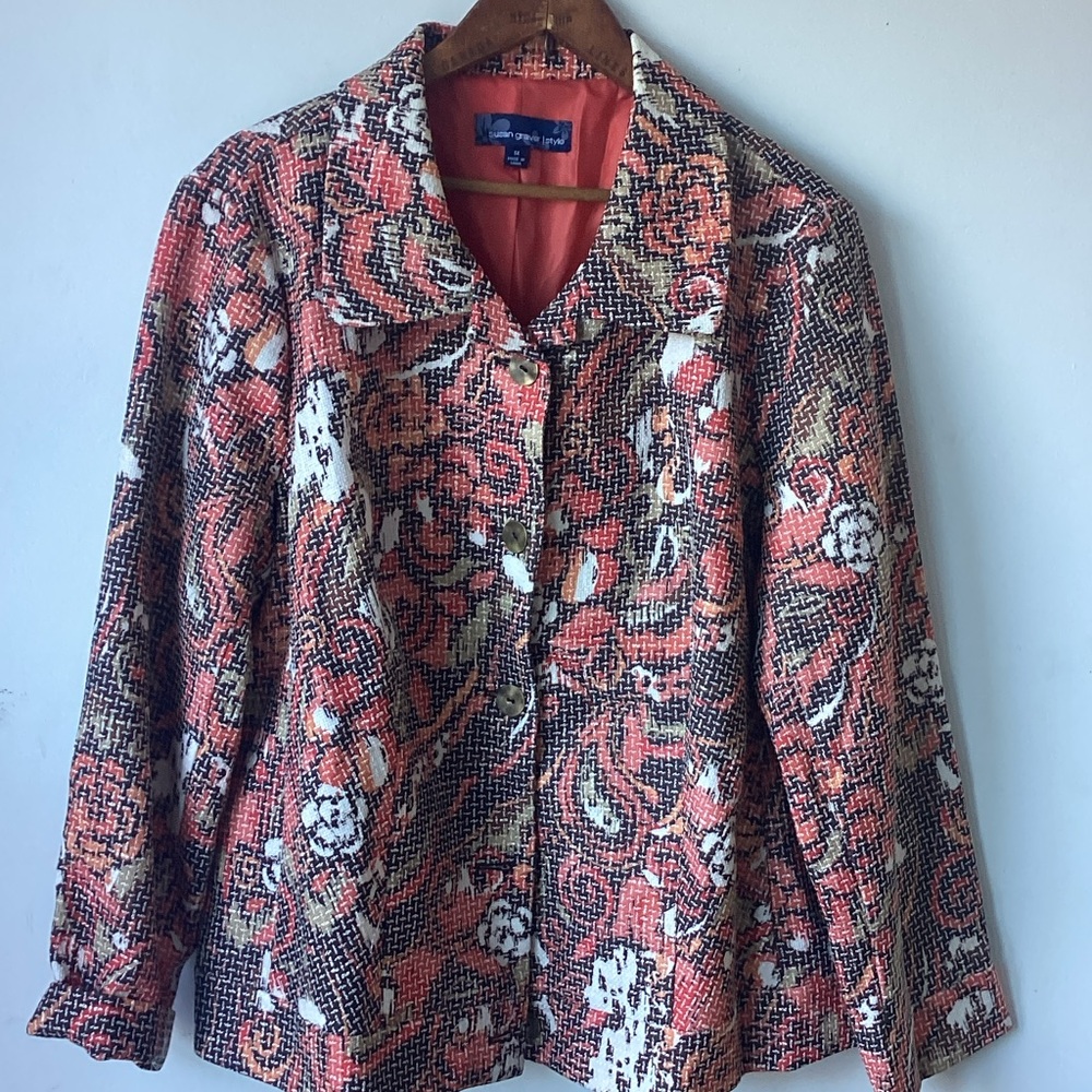 Susan Graver Orange and Black Patterned Blazer